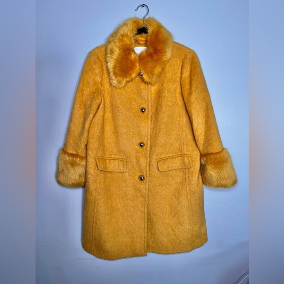 Kate Spade Fluffy Wool Faux Fur Trim Yellow Coat Size 4 / Small - Picture 4 of 9